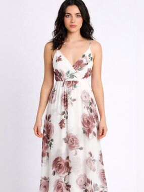 Windsor White Maxi Dress with Dusty Rose Floral Print